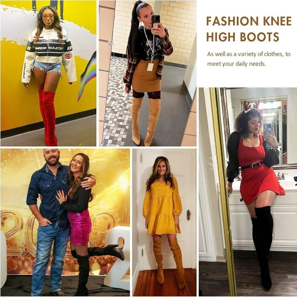 Women’s Black-knee High Suede Fashion Pointed Toe Thigh High Over The Knee Boots